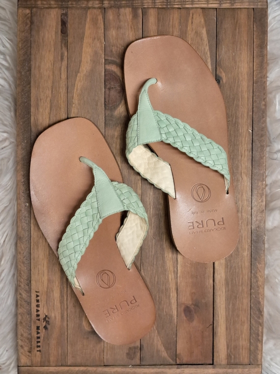 Rickard Shah Braided Leather Flip-Flop Sandals in Mint Size 9